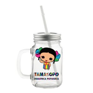 TARRO MASON DE ½ LITRO CON TAPA Y POPOTE ESTAMPADO DTF